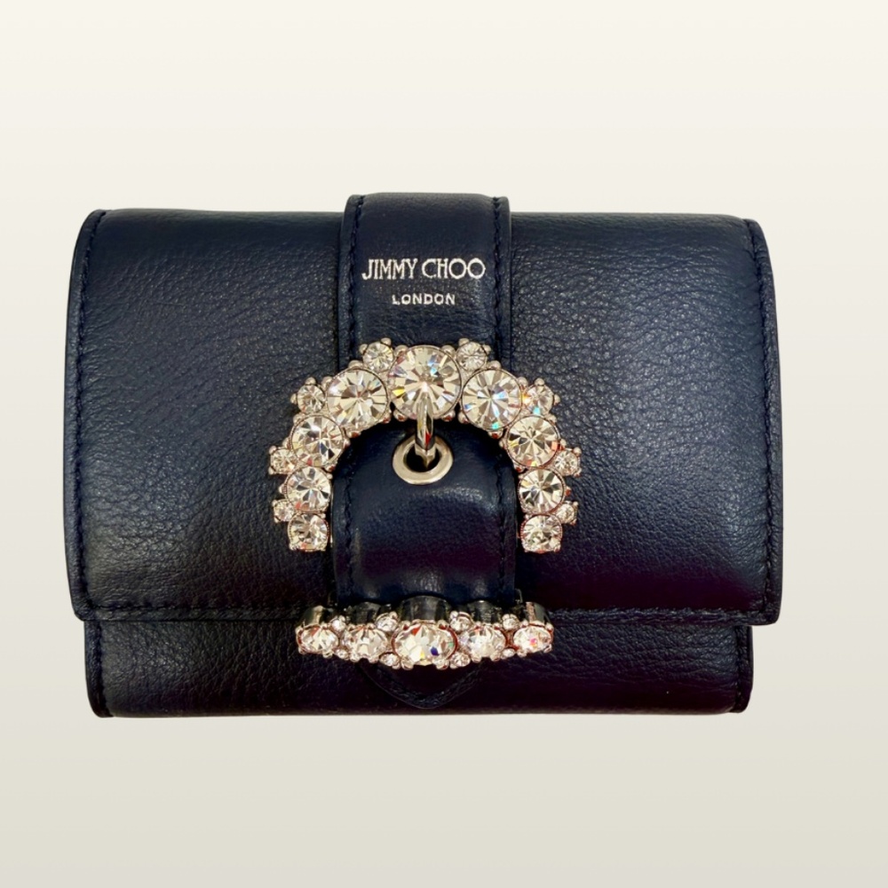 NWT - JIMMY CHOO Cheri Leather Trifold Wallet Card Case - Cosmos Black